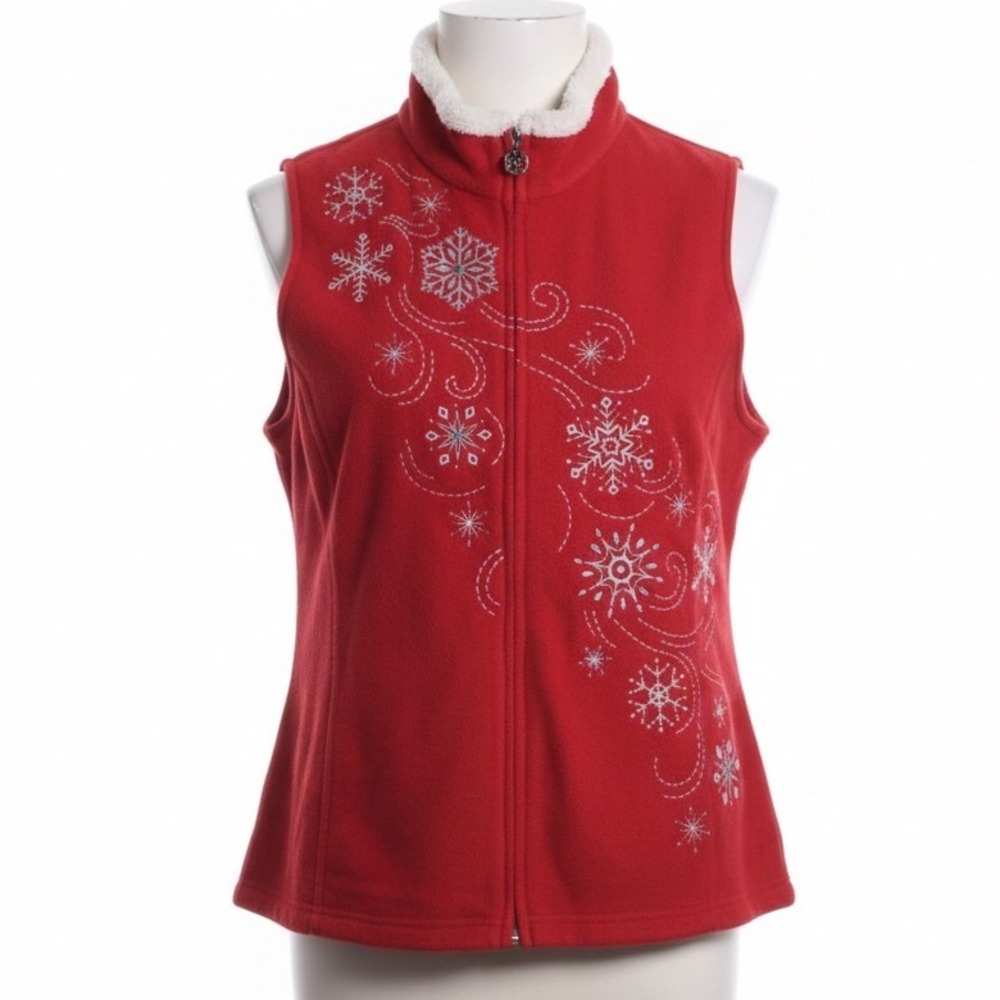 Breckenridge XL Red Fleece Vest Snowflake Embroidered Holiday Christmas Winter